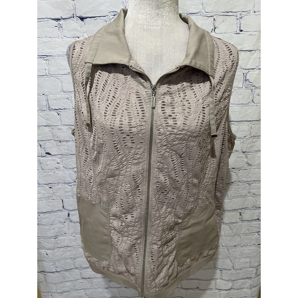 Weekends Perfect Stretch by Chico Size 2/L/12 Vest open weave Tan Sleeveless